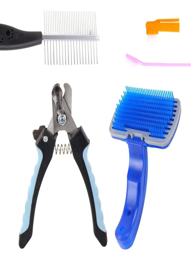 مجموعة العناية الاحترافية بالكلاب من بيت كير، مجموعة من 5 قطع مع فرشاة تنظيف ذاتية، مقص أظافر، مشط لإزالة الشعر الزائد، وفرشاة تدليك زرقاء للكلاب - Image 1